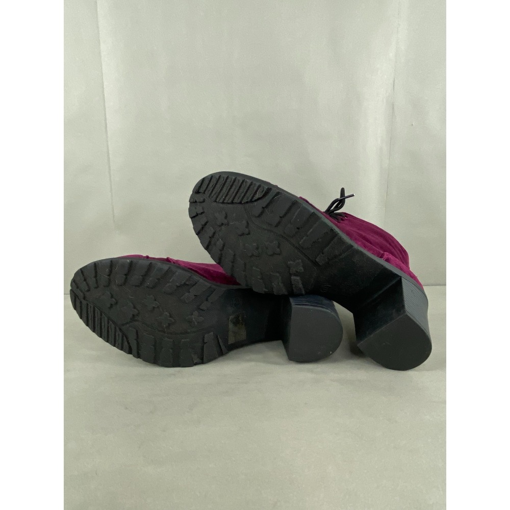 Twisted Womens Velvet Lace Up Chunky Heel Ankle Boots Size 9 Burgundy Berry Goth - Picture 9 of 13